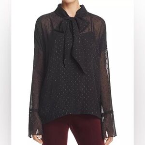 Theory Metallic Sheer Silk Tie-Neck Blouse